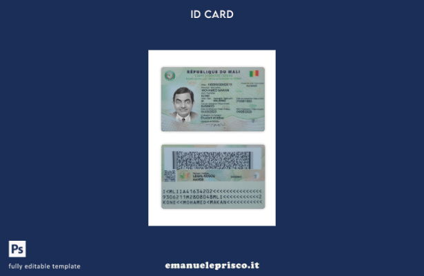 modello di carta d'identità del Mali in stile verificato